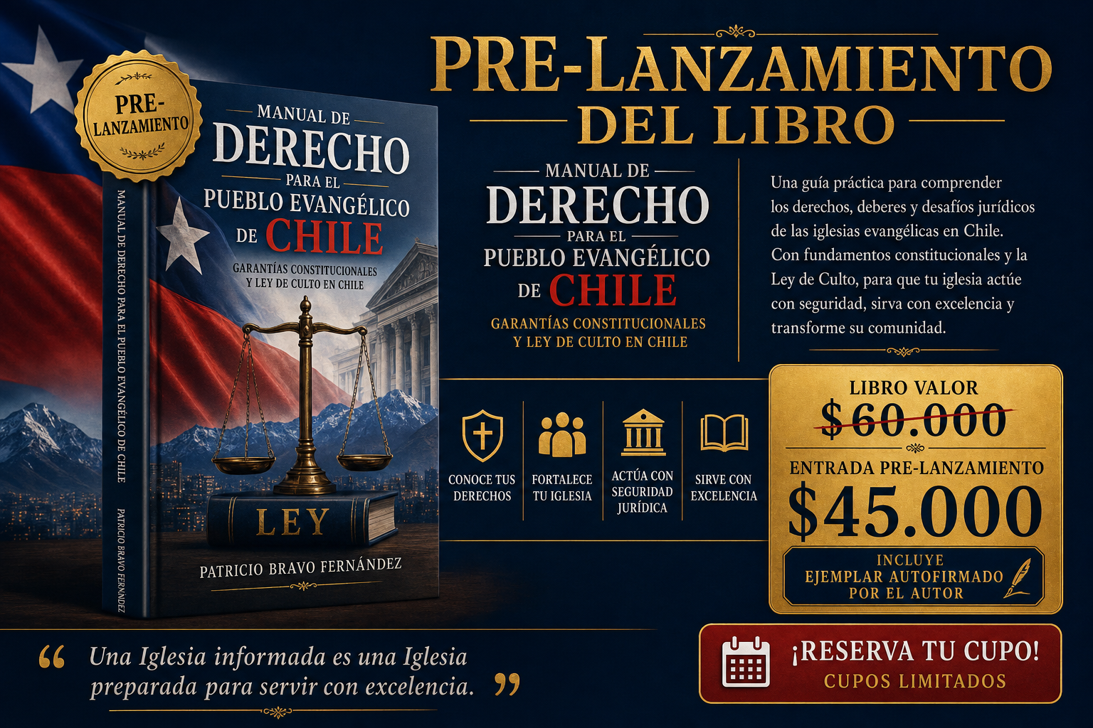 Afiche: PRE-LANZAMIENTO: MANUAL DE DERECHO PARA EL PUEBLO EVANGÉLICO DE CHILE